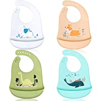 Los mejores  - ABirdon 4 Pcs Babero Silicona Bebé- Impermeable- Fácil de Limpiar- Lavable- 6 Tamaños Ajustables Baberos de Alimentación…